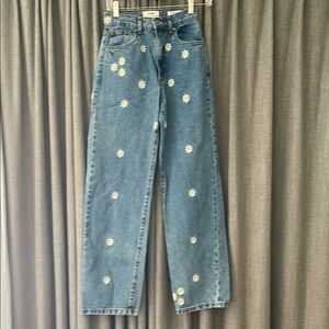 Cotton On Blue Daisy Embroidered Women's Straight Leg Jeans